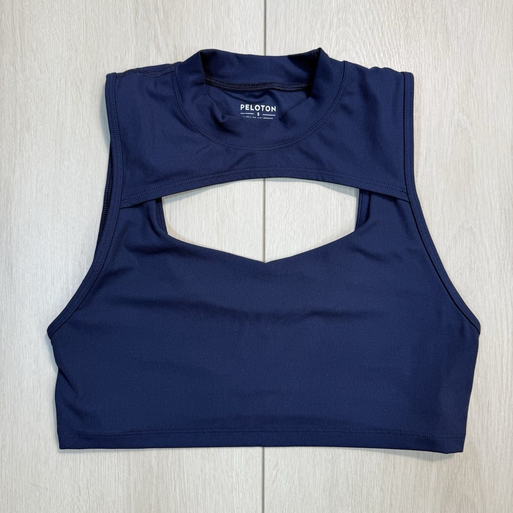 Peloton Navy High Neck Cutout Racerback‎ Sports Bra Women's S Crop Top Gym Yoga
